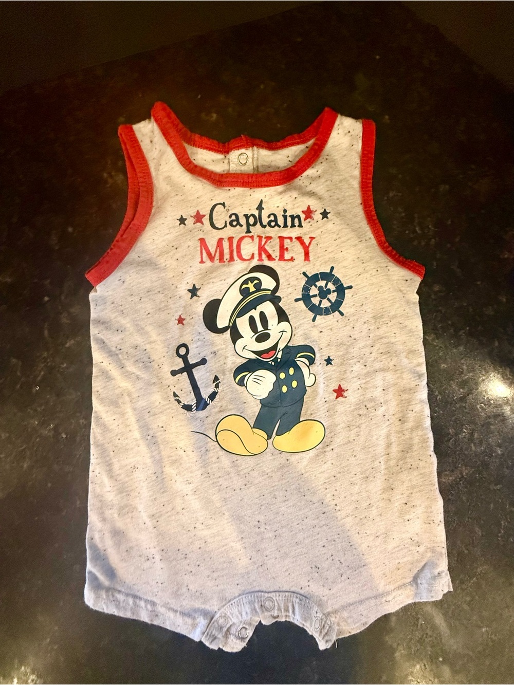 Disney Captain Mickey Gray & Red Sleeveless Baby Romper sz 24 mos
